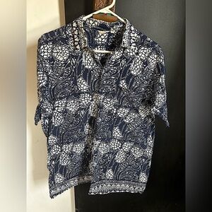 Vintage 70s/80s Hawaiian Batik Blue Button Down Shirt Size S